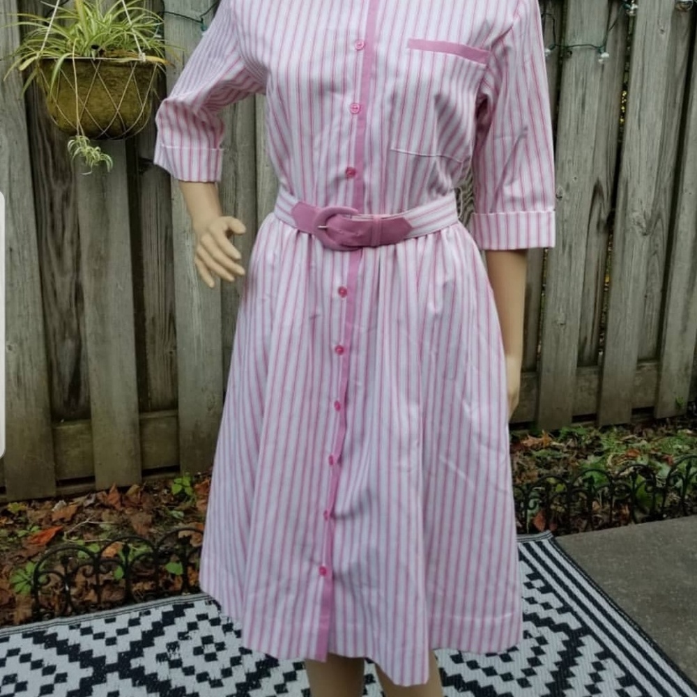 Vintage EJM petite cute stripes dress w/ belt